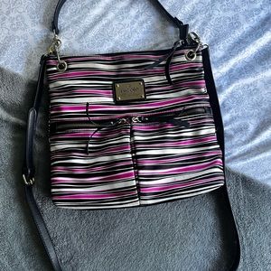 Purple and black striped purse